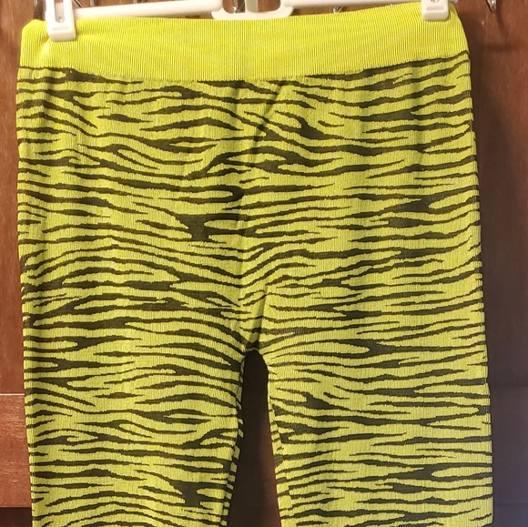 Neon Yellow Zebra Print Textured Stretch Pants Medium - Picture 3 of 5